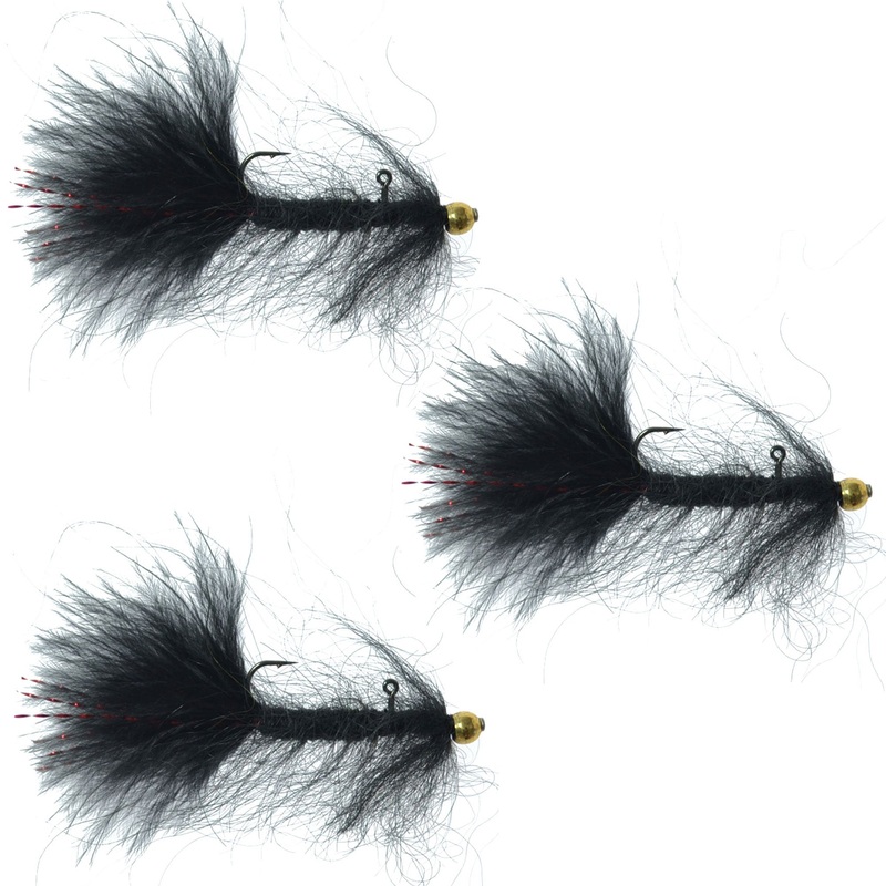 3 Pack Balanced Leech Size 12 – Black Tungsten Bead Head Jig Lake Streamer Wet Fly