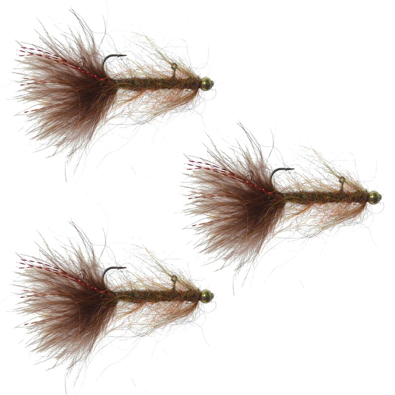 3 Pack Balanced Leech Size 8 – Brown Tungsten Bead Head Jig Lake Streamer Wet Fly