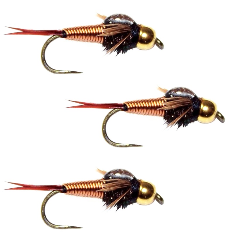 3 Pack Barbless Bead Head Copper John Nymph Fly Fishing Flies –  Hook Size 12