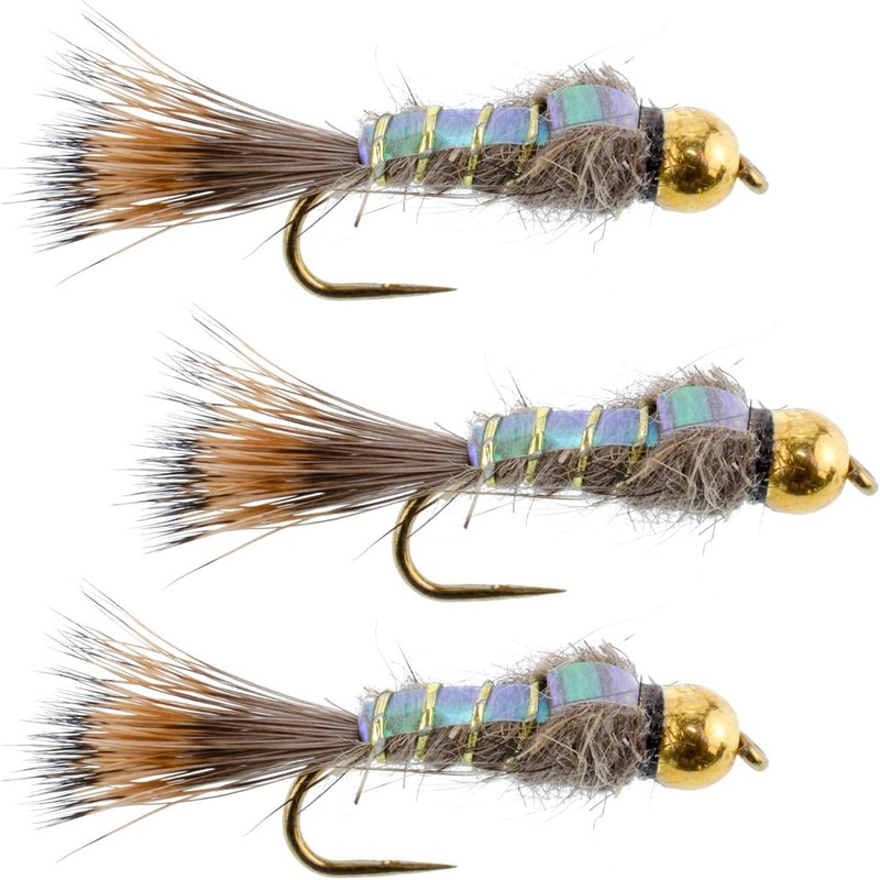 3 Pack Barbless Bead Head Flash Back Gold Ribbed Hare’s Ear Nymph Flies Hook Size 10