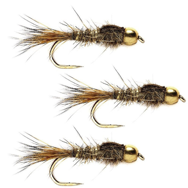 3 Pack Barbless Bead Head Gold Ribbed Hare’s Ear Nymph Flies Hook Size 12