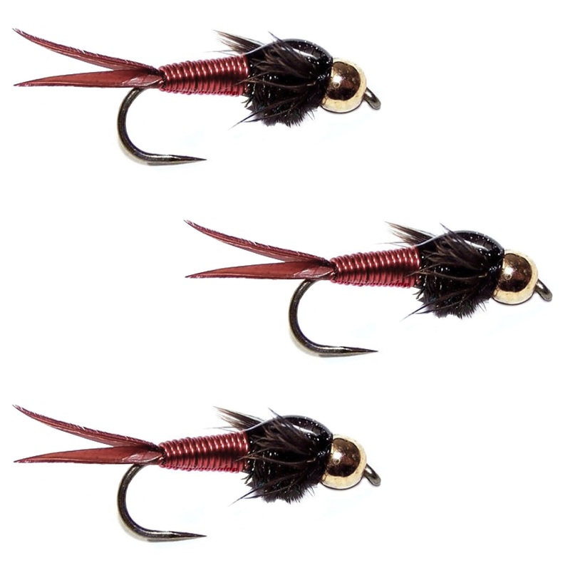3 Pack Barbless Bead Head Red Copper John Nymph Fly Fishing Flies –  Hook Size 12