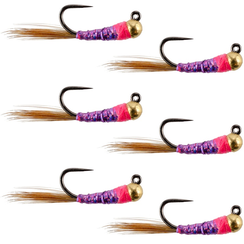 Tungsten Bead Hot Spot Purple Perdigon Tactical Jig Spanish Czech Euro Nymph Fly – 6 Flies Size 16