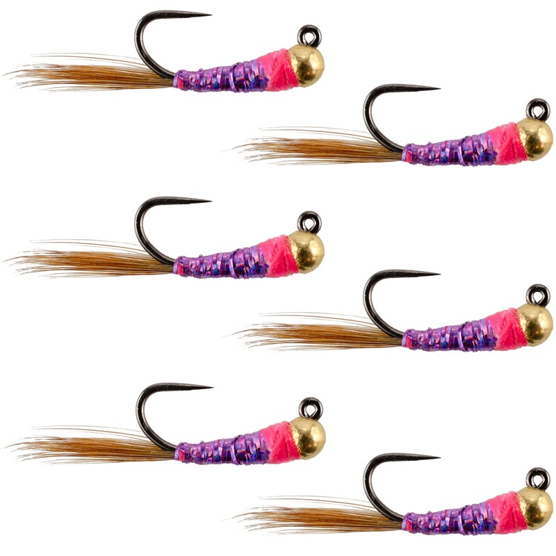 Tungsten Bead Hot Spot Purple Perdigon Tactical Jig Spanish Czech Euro Nymph Fly – 6 Flies Size 18