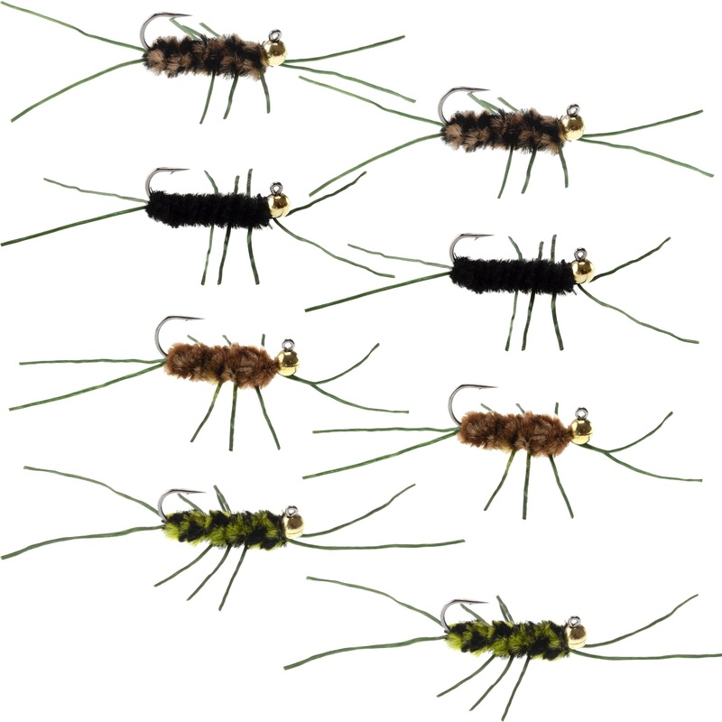 Tungsten Bead Jigged Pat’s Rubber Legs Euro Nymph Assortment Fly Fishing Flies – Trout and Bass Wet Fly Pattern – 8 Flies Hook Size 10