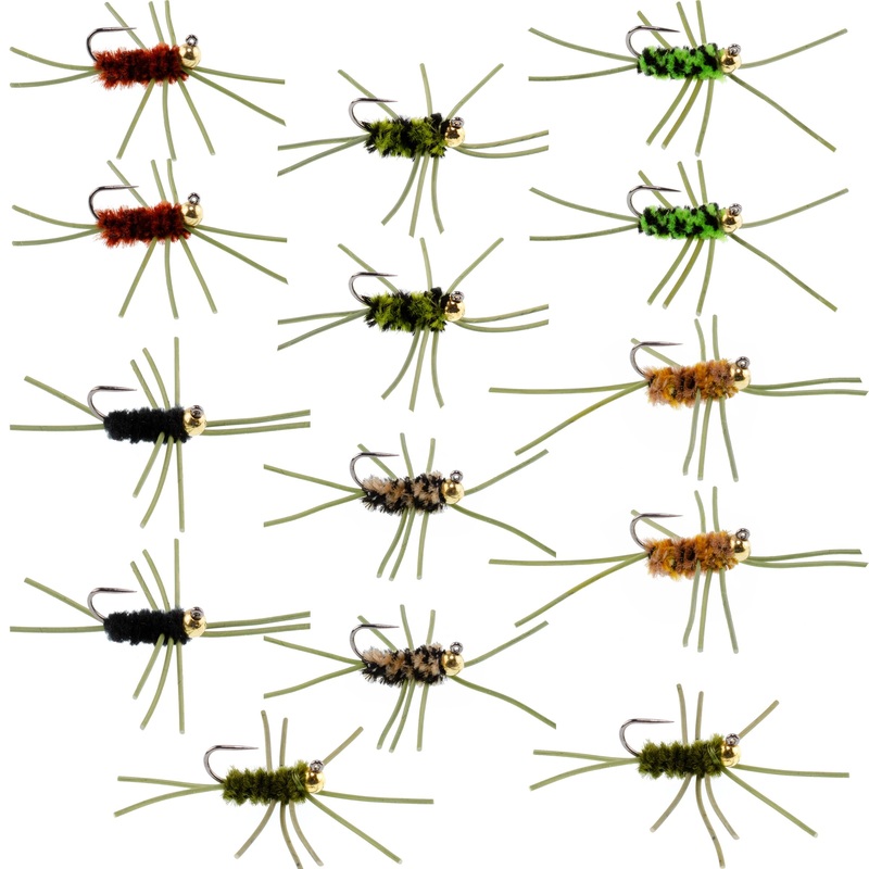 Tungsten Bead Jigged Pat’s Rubber Legs Nymph Assortment Fly Fishing Flies – Trout and Bass Wet Fly Pattern – 14 Flies 7 Colors Hook Size 10