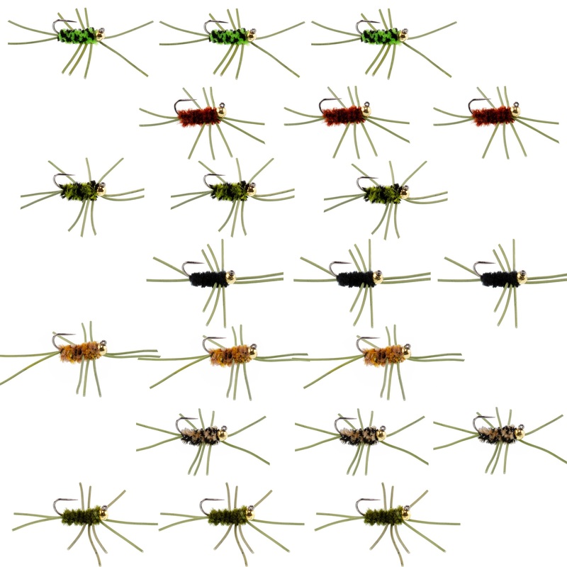 Tungsten Bead Jigged Pat’s Rubber Legs Nymph Assortment Fly Fishing Flies – Trout and Bass Wet Fly Pattern – 21 Flies 7 Colors Hook Size 10
