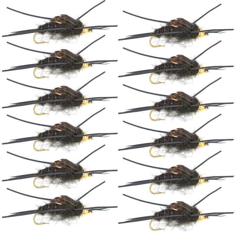 Tungsten Bead Kaufmann’s Black Stone Fly with Rubber Legs – Stonefly Wet Fly – 1 Dozen Flies Hook Size 4