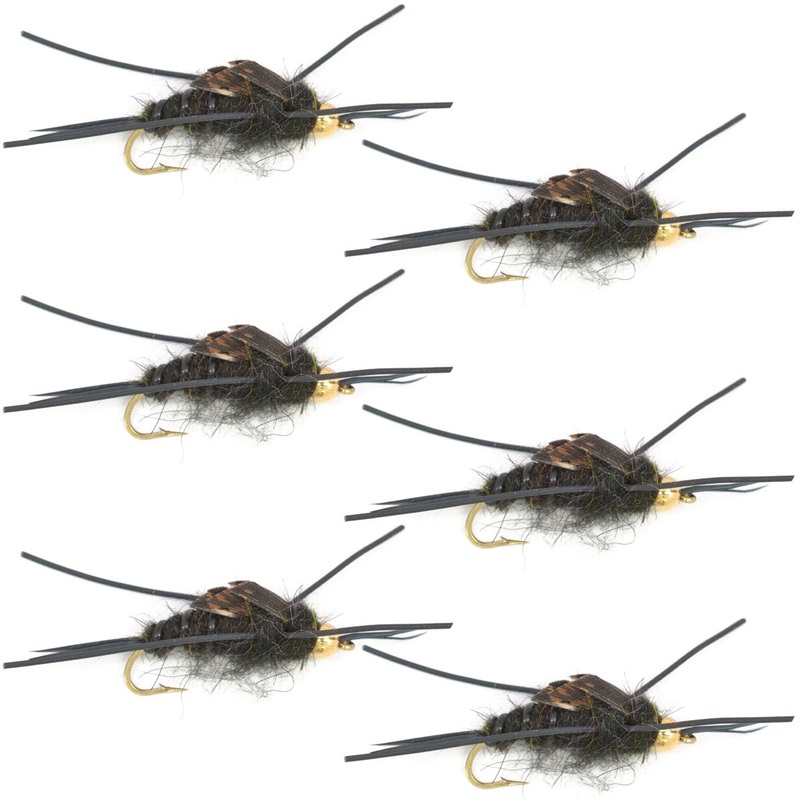 Tungsten Bead Kaufmann’s Black Stone Fly with Rubber Legs – Stonefly Wet Fly – 6 Flies Hook Size 4