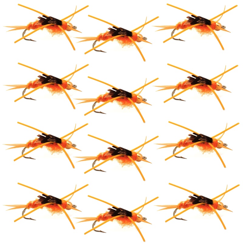 Tungsten Bead Kaufmann’s Golden Stone Fly Nymph Rubber Legs – 1 Dozen Hook Size 8