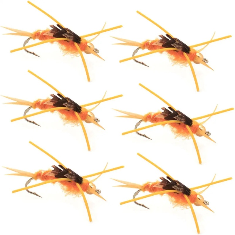 Tungsten Bead Kaufmann’s Golden Stone Fly with Rubber Legs – Stonefly Wet Fly – 6 Flies Hook Size 6