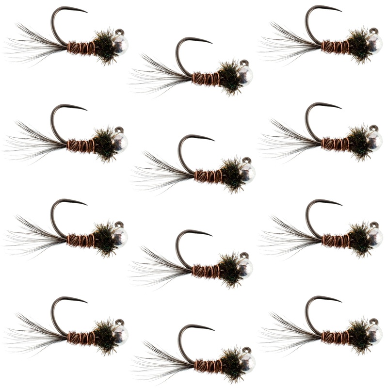 Tungsten Bead Pheasant Tail Tactical Jig Czech Nymph Euro Nymphing Fly – 1 Dozen Flies Size 14