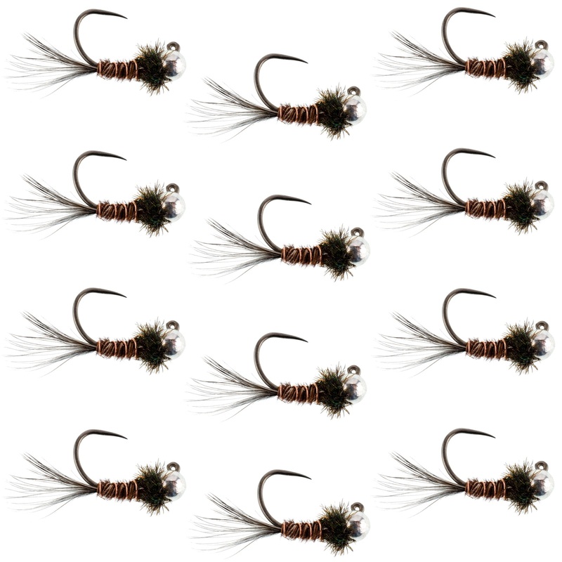 Tungsten Bead Pheasant Tail Tactical Jig Czech Nymph Euro Nymphing Fly – 1 Dozen Flies Size 16