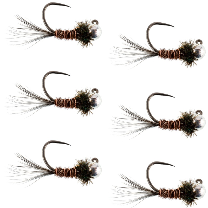 Tungsten Bead Pheasant Tail Tactical Jig Czech Nymph Euro Nymphing Fly – 6 Flies Size 14