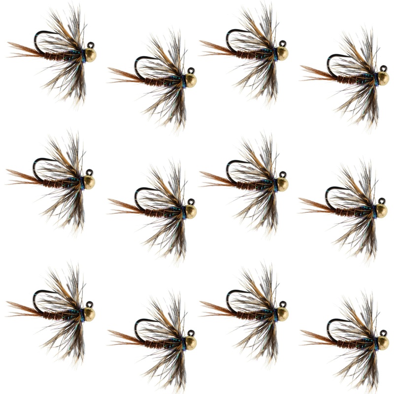 Tungsten Bead Soft Hackle Pheasant Tail Tactical Jig Czech Nymph Euro Nymphing Fly – 1 Dozen Flies Size 12