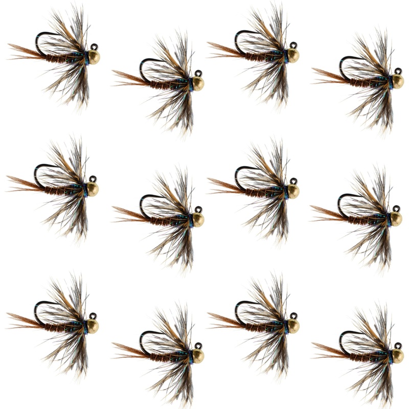 Tungsten Bead Soft Hackle Pheasant Tail Tactical Jig Czech Nymph Euro Nymphing Fly – 1 Dozen Flies Size 14