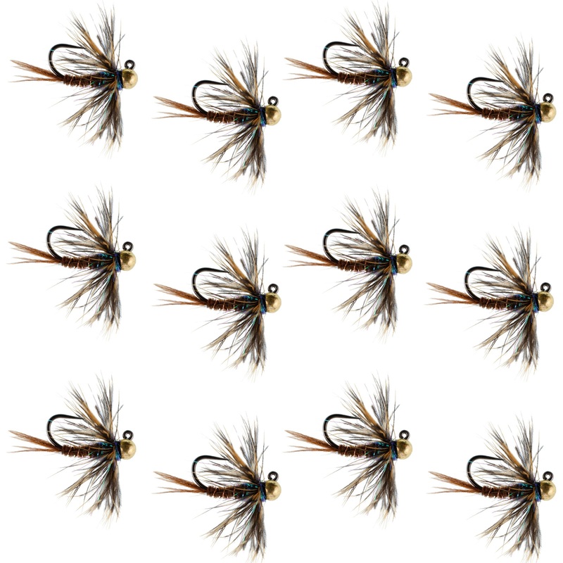 Tungsten Bead Soft Hackle Pheasant Tail Tactical Jig Czech Nymph Euro Nymphing Fly – 1 Dozen Flies Size 16