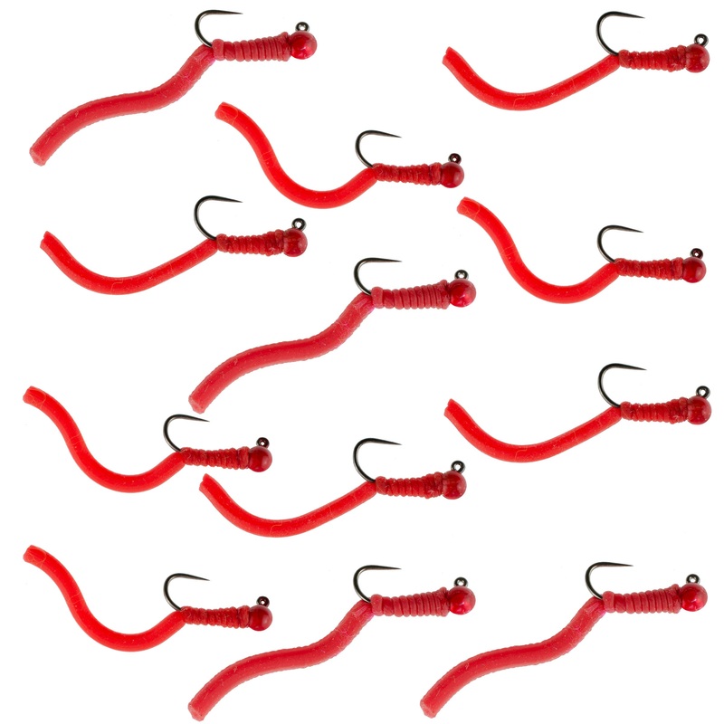 Tungsten Bead Squirminator Squirmy Wormy Tactical Jig Czech Euro Nymph Barbless Nymphing Fly – 1 Dozen Flies Size 16