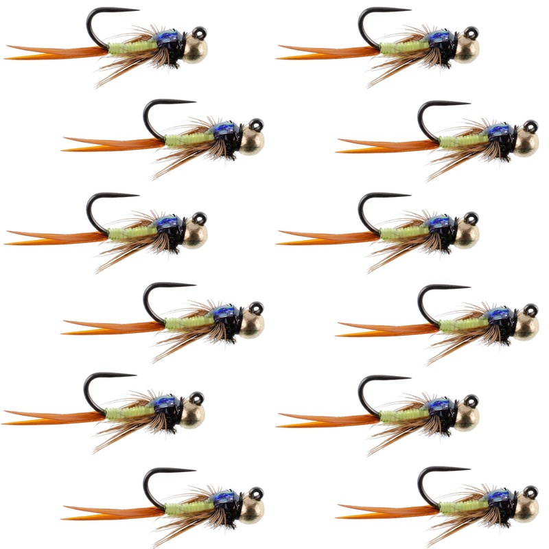 Tungsten Bead Tactical Jig Copper John Chartreuse Czech Nymph Euro Nymphing Fly – 1 Dozen Flies Size 12