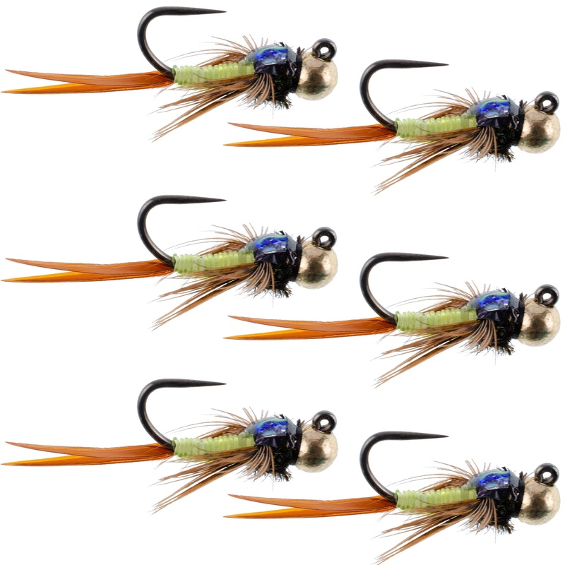 Tungsten Bead Tactical Jig Copper John Chartreuse Czech Nymph Euro Nymphing Fly – 6 Flies Size 12