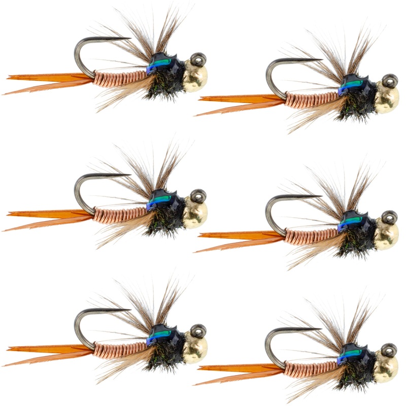 Tungsten Bead Tactical Jig Copper John Czech Nymph Euro Nymphing Fly – 6 Flies Size 14