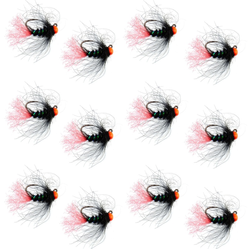 Tungsten Hot Bead Jig Tactical Blow Torch Czech Nymph Euro Nymphing Fly – 1 Dozen Flies Size 16