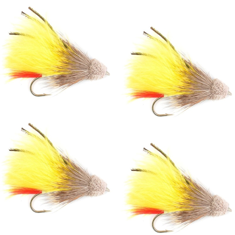 Yellow Marabou Muddler Minnow Streamer Flies – 4 Fly Fishing Flies – Hook Size 8