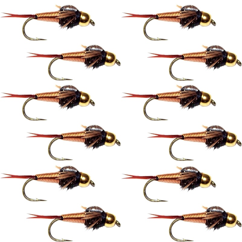 Tungsten Bead Head Copper John Nymph 1 Dozen Fly Fishing Flies – Hook Size 12