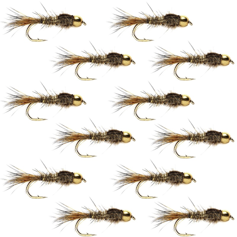 Tungsten Bead Head Gold Ribbed Hares Ear Nymph 1 Dozen Flies – Size 12