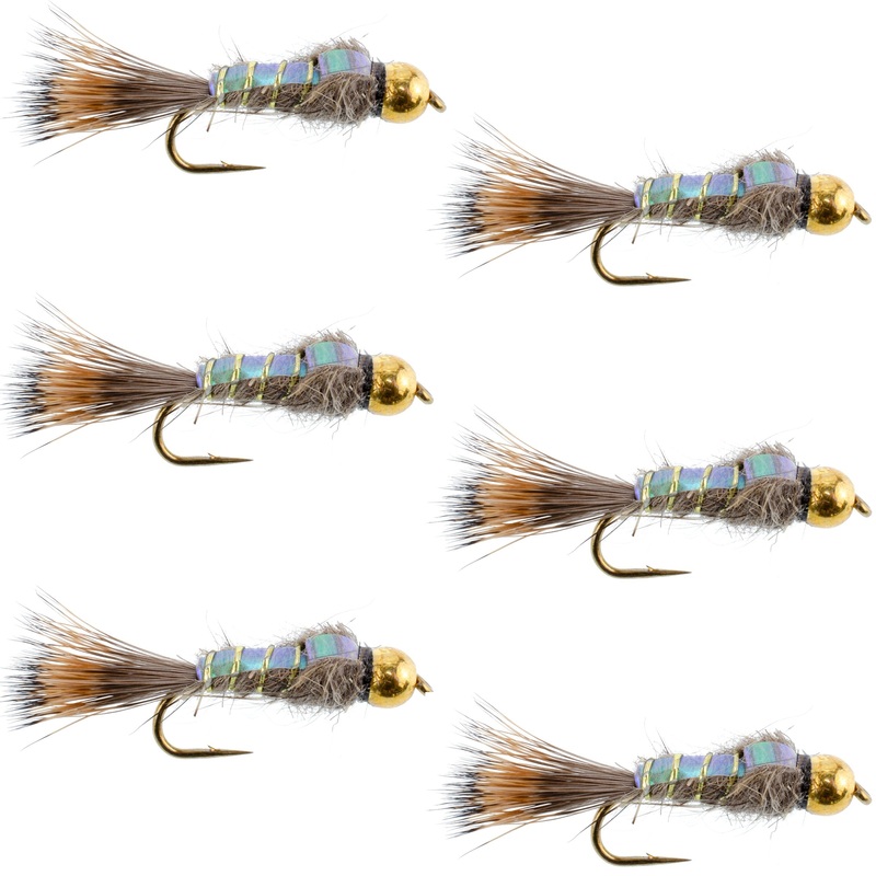 Tungsten Bead Head Nymph Fly Fishing Flies – Flashback Gold Ribbed Hare’s Ear Trout Fly – Nymph Wet Fly – 6 Flies Hook Size 10