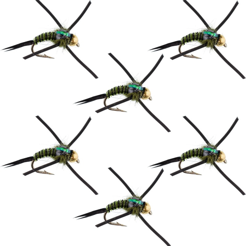 Tungsten Bead Head Rubber Legs Black Olive Zebra Copper John Nymph Fly Fishing Flies – Set of 6 Flies Hook Size 12