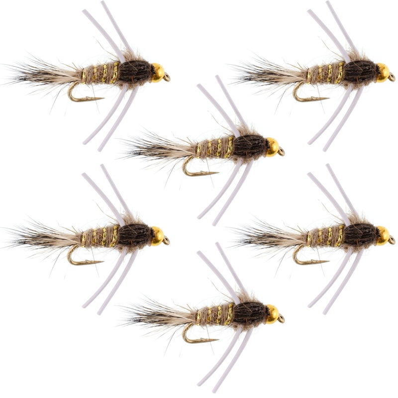Tungsten Bead Head Rubber Legs Natural Gold-Ribbed Hare’s Ear Trout Fly Nymph – 6 Flies Hook Size 16