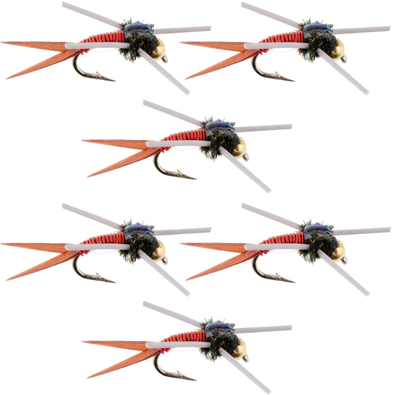 Tungsten Bead Head Rubber Legs Red Copper John Nymph Fly Fishing Flies – Set of 6 Flies Hook Size 14