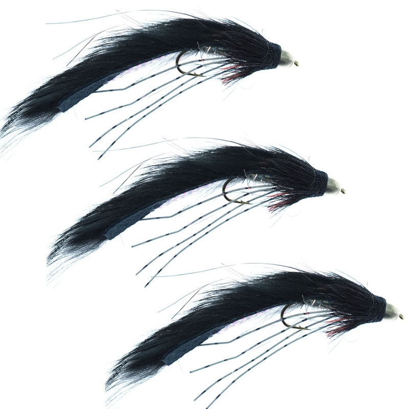 3 Pack Cone Head Muddy Buddy Trout and Bass Streamer Fly Lunchables – Black – Hook Size 4