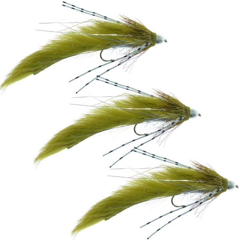 3 Pack Cone Head Muddy Buddy Trout and Bass Streamer Fly Lunchables – Olive – Hook Size 4