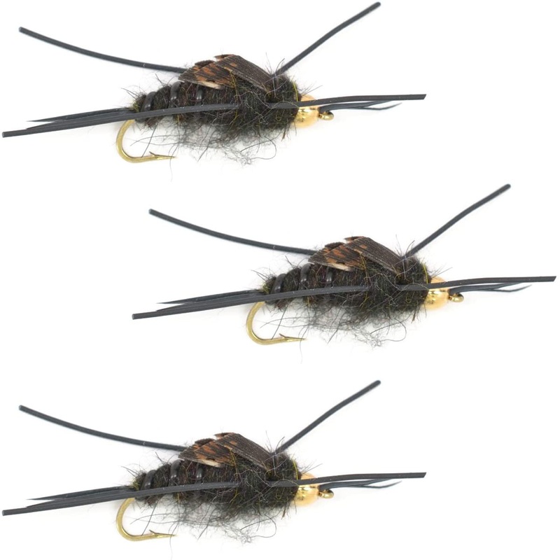 3 Pack Gold Bead Kaufmann’s Black Stone Fly with Rubber Legs – Stonefly Wet Fly – Hook Size 4