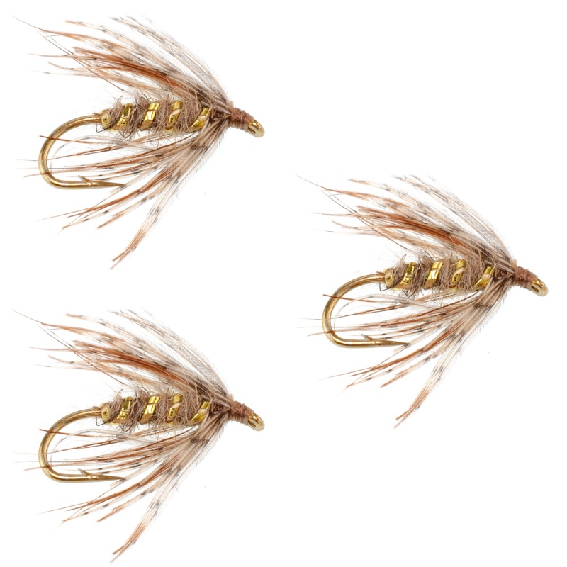 3 Pack Soft Hackle March Brown Partridge Fly Fishing Wet Flies – Hook Size 16