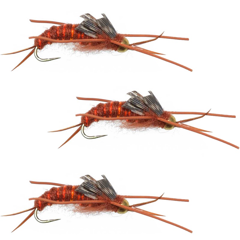 3 Pack Barbless Gold Bead Kaufmann’s Brown Stone Fly with Rubber Legs – Stonefly Wet Fly – Hook Size 10