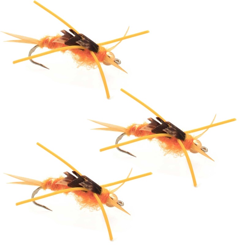 3 Pack Barbless Gold Bead Kaufmann’s Golden Stone Fly with Rubber Legs – Stonefly Wet Fly – Hook Size 10