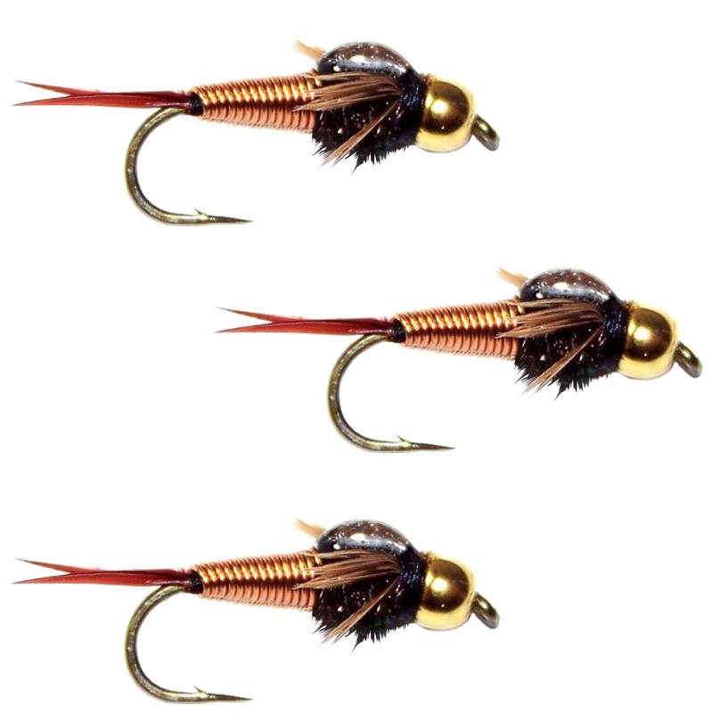 3 Pack Bead Head Copper John Nymph Fly Fishing Flies –  Hook Size 16