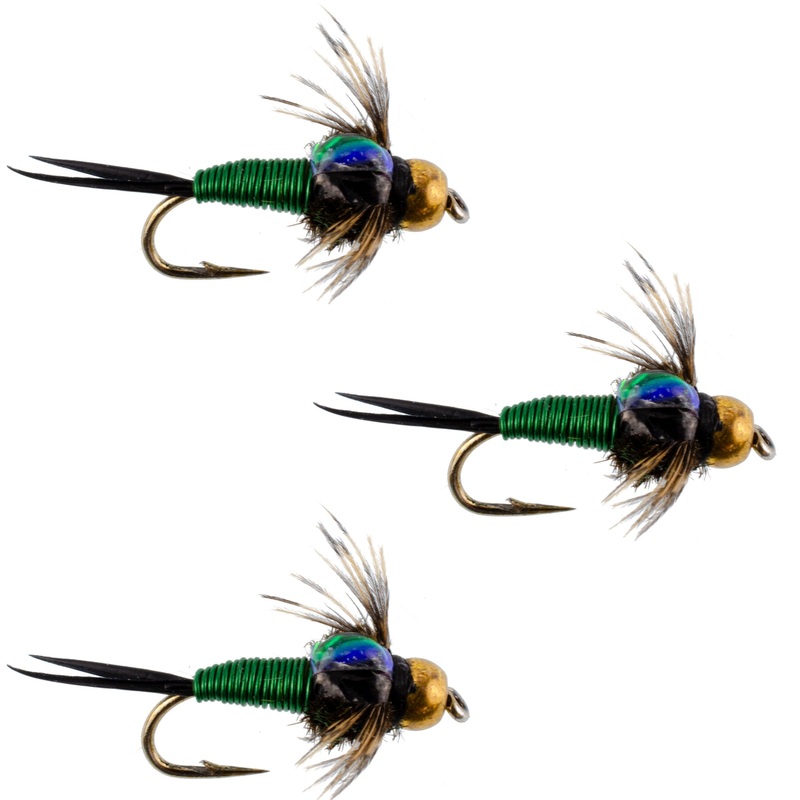 3 Pack Bead Head Green Copper John Nymph Fly Fishing Flies –  Hook Size 12