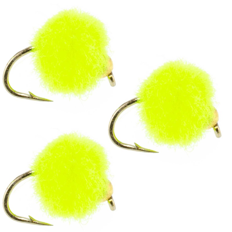 3 Pack Bead Head Hot Chartreuse Egg Fly Fishing Flies – Hook Size 16