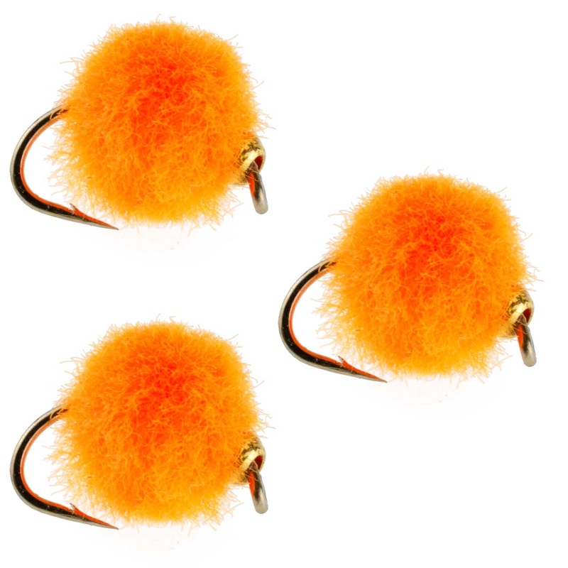3 Pack Bead Head Hot Orange Egg Fly Fishing Flies – Hook Size 16