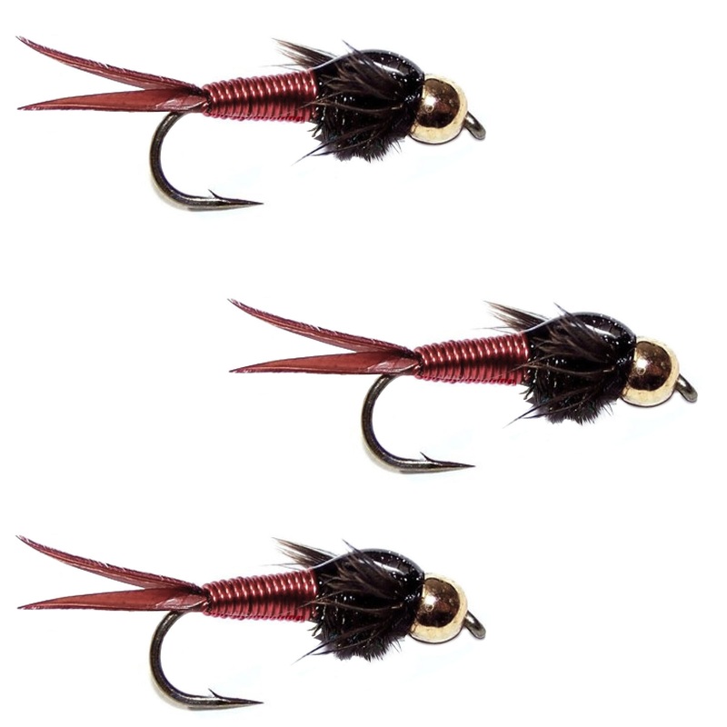 3 Pack Bead Head Red Copper John Nymph Fly Fishing Flies –  Hook Size 10