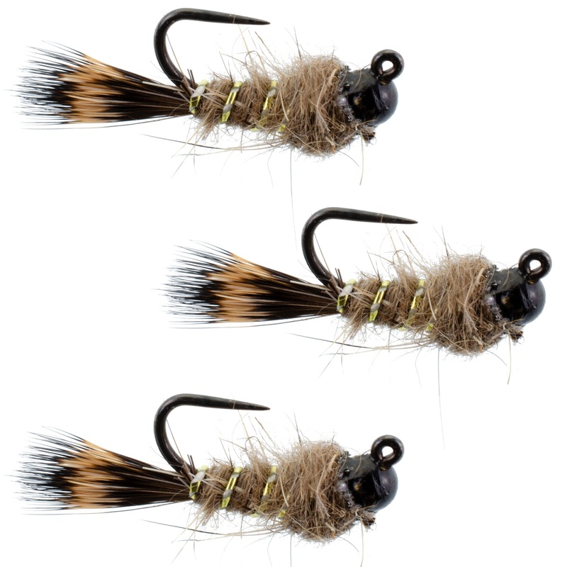 3 Pack Black Tungsten Bead Tactical Hares Ear Czech Nymph Euro Nymphing Fly – Hook Size 12