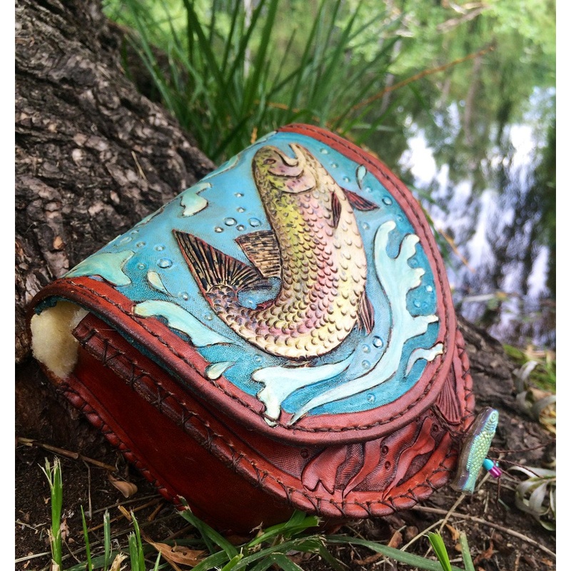 Annie Margarita Leather Reel Case – “Rockin’ Rainbows”